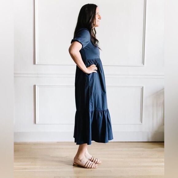 Mod Ref Zaria Maxi Dress Navy Blue Size Small Cotton Spandex Spring Summer - Picture 5 of 14